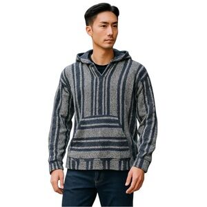 Lucky Brand Blue Stripe Men’s Pullover Sweater Knit Pocket Hood Sz M NWT